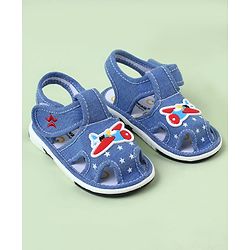 Cute Walk by Babyhug Sandals With Velcro Closure & Aeroplane Applique - Light Blue