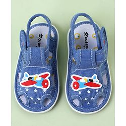Cute Walk by Babyhug Sandals With Velcro Closure & Aeroplane Applique - Light Blue