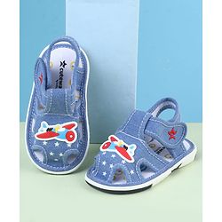 Cute Walk by Babyhug Sandals With Velcro Closure & Aeroplane Applique - Light Blue