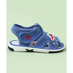 Cute Walk by Babyhug Sandals With Velcro Closure & Aeroplane Applique - Light Blue
