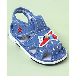 Cute Walk by Babyhug Sandals With Velcro Closure & Aeroplane Applique - Light Blue