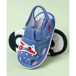 Cute Walk by Babyhug Sandals With Velcro Closure & Aeroplane Applique - Light Blue