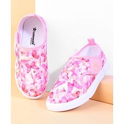 Cute Walk by Babyhug Velcro Closure Casual Shoes With Butterfly Print - Fuchsia