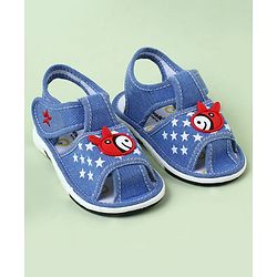 Cute Walk by Babyhug Velcro Closure Sandals with Star Print & Horse Applique - Light Blue