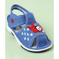 Cute Walk by Babyhug Velcro Closure Sandals with Star Print & Horse Applique - Light Blue