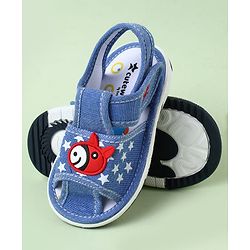 Cute Walk by Babyhug Velcro Closure Sandals with Star Print & Horse Applique - Light Blue