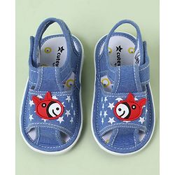 Cute Walk by Babyhug Velcro Closure Sandals with Star Print & Horse Applique - Light Blue