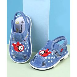 Cute Walk by Babyhug Velcro Closure Sandals with Star Print & Horse Applique - Light Blue