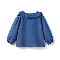 Babyhug Woven Full Sleeves Peter Pan Collar Front Open Denim Top With Floral Embroidery - Blue