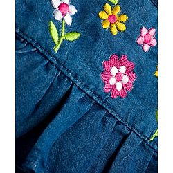 Babyhug Woven Denim Full Sleeves Top with Floral Embroidery & Frill Detailing- Blue