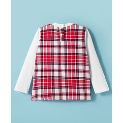 Babyhug 100% Cotton Knit Full Sleeves Top With Attached Checks Shrug - Red & White