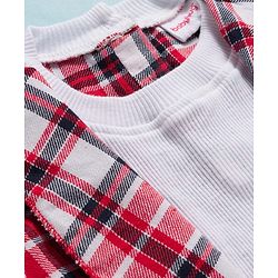 Babyhug 100% Cotton Knit Full Sleeves Top With Attached Checks Shrug - Red & White