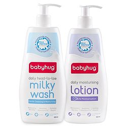 Babyhug Daily Head To Toe Milky Wash & Daily Moisturizing Lotion - 400 ml Each