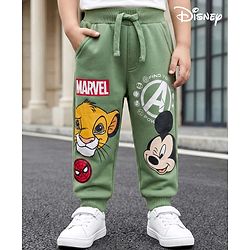 Babyhug Disney Single Jersey Knit Full Length Lounge Pant With Disney Character Graphics - Olive Green