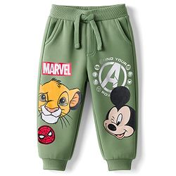 Babyhug Disney Single Jersey Knit Full Length Lounge Pant With Disney Character Graphics - Olive Green