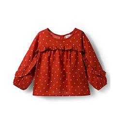 Babyhug 100% Cotton Woven Top with Polka Dot & Frill Detailing- Rust Orange