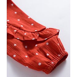 Babyhug 100% Cotton Woven Top with Polka Dot & Frill Detailing- Rust Orange