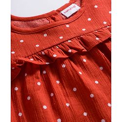 Babyhug 100% Cotton Woven Top with Polka Dot & Frill Detailing- Rust Orange