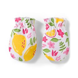 Babyhug 100% Cotton Knit Cap Mittens And Booties with Floral Print White - 10.5 cm Diameter