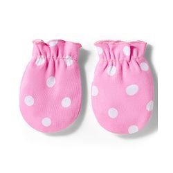 Babyhug 100% Cotton Knit Cap Mittens & Booties With Polka Dot Print Pink - Diameter 11 cm