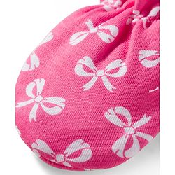 Babyhug 100% Cotton Knit Mittens & Booties Set with Bow Print - Pink