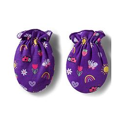 Babyhug 100% Cotton Interlock Knit Mittens & Booties Set With Floral Print - Purple