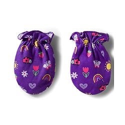 Babyhug 100% Cotton Interlock Knit Mittens & Booties Set With Floral Print - Purple