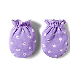 Babyhug 100% Cotton Knit Mittens & Booties Set with Floral Print - Purple