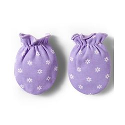 Babyhug 100% Cotton Knit Mittens & Booties Set with Floral Print - Purple