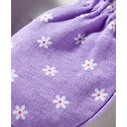 Babyhug 100% Cotton Knit Mittens & Booties Set with Floral Print - Purple
