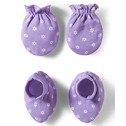 Babyhug 100% Cotton Knit Mittens & Booties Set with Floral Print - Purple