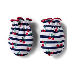 Babyhug 100% Cotton Cap Mittens & Booties Set With Cherry Print Red - Diameter 16 cm