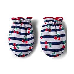 Babyhug 100% Cotton Cap Mittens & Booties Set With Cherry Print Red - Diameter 16 cm