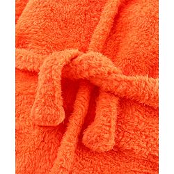 Babyhug Velour Knit Full Sleeves Hooded Bathrobe with Fox Applique & Embroidery - Orange