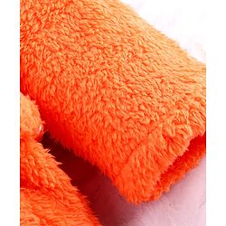 Babyhug Velour Knit Full Sleeves Hooded Bathrobe with Fox Applique & Embroidery - Orange