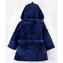 Babyhug Velour Knit Full Sleeves Hooded Bathrobe with Shark Applique & Embroidery - Navy Blue