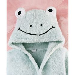 Babyhug Velour Knit Full Sleeves Hooded Bathrobe with Frog Applique & Embroidery - Light Blue