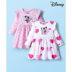 Babyhug Disney Single Jersey Knit Full Sleeves Dresses With Minnie Mouse Graphics Pack of 2 - Pink & White