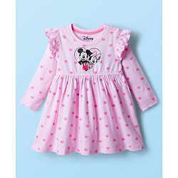 Babyhug Disney Single Jersey Knit Full Sleeves Dresses With Minnie Mouse Graphics Pack of 2 - Pink & White