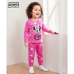 Babyhug Disney Single Jersey Knit Full Sleeves Night Suit With Minnie Mouse Graphics - Pink