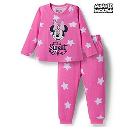 Babyhug Disney Single Jersey Knit Full Sleeves Night Suit With Minnie Mouse Graphics - Pink
