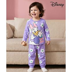 Babyhug Disney Full Sleeves Night Suit With Minnie Mouse Print - Lavender