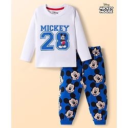 Babyhug Disney Single Jersey Knit Full Sleeves Night Suit With Mickey Mouse Graphics - White