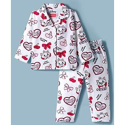 Babyhug Disney Single Jersey Knit Full Sleeves Co-ords Night Suit with Marie Print - White