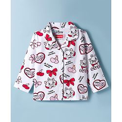 Babyhug Disney Single Jersey Knit Full Sleeves Co-ords Night Suit with Marie Print - White