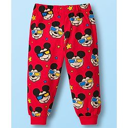 Babyhug Disney Single Jersey Knit Full Sleeves Night Suit With Mickey Mouse Print - White & Red