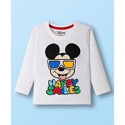 Babyhug Disney Single Jersey Knit Full Sleeves Night Suit With Mickey Mouse Print - White & Red