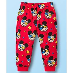 Babyhug Disney Single Jersey Knit Full Sleeves Night Suit With Mickey Mouse Print - White & Red