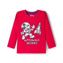 Babyhug Disney Single Jersey Knit Full Sleeves Night Suit With Mickey Mouse Graphics - Red & Navy Blue