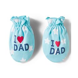 Babyhug 100% Cotton Interlock Knit Mittens & Booties Set With Text Print - Light Blue